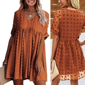Fall Boutique Dress Rustic Orange and Swiss Dot Detail